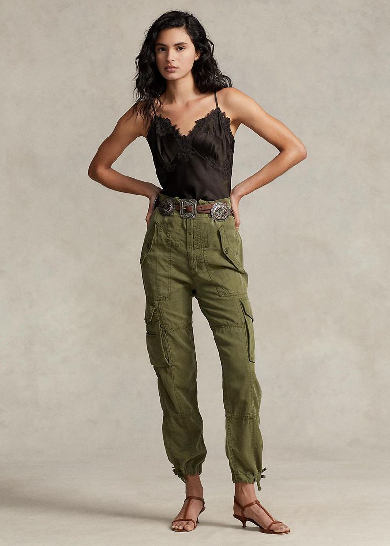 Pantalones Polo Ralph Lauren Mujer Linen-Blend Twill Cargo Chile Verde Oliva CIXHQ-5201